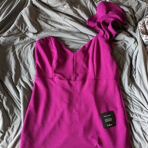 Captivate Me Magenta one shoulder ruffles trumpet mini dress